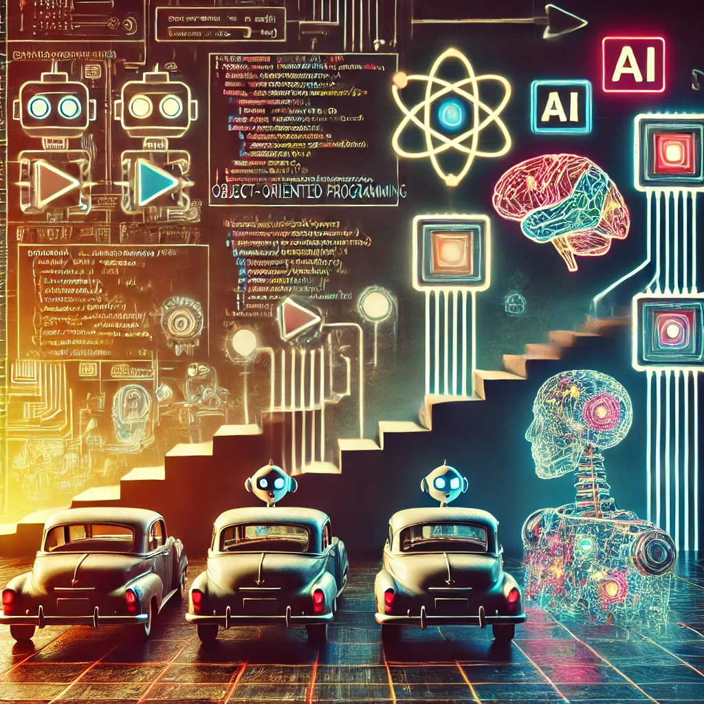 Yazılım geliştirme evriminin bir illüstrasyonu: Object-Oriented programlama ile AI-Oriented