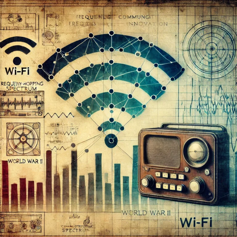 Wi-Fi teknolojisini ve frekans atlamalı spektrumu temsil eden, tarihi bir dokunuşla modern bir sanat eseri.