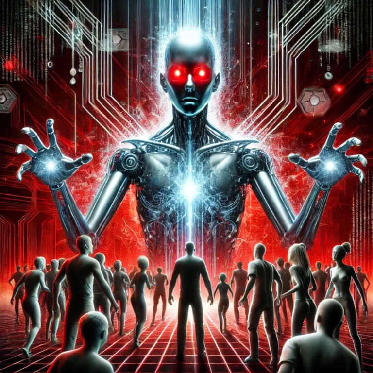 Kırmızı gözlü bir yapay zeka figürü